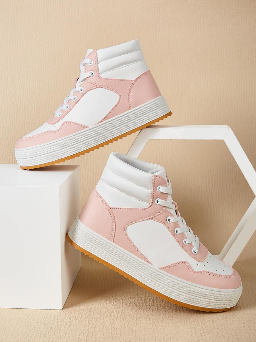 Giày Giản dị Nữ Khối Màu Ren lên Thể thao - Hồng - Xem 1