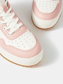 Giày Giản dị Nữ Khối Màu Ren lên Thể thao - Hồng - Xem 5