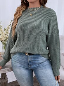 SHEIN LUNE Áo len chui đầu màu trơn cỡ lớn dành cho mùa thu đông. - Màu xanh Cadet - Xem 3