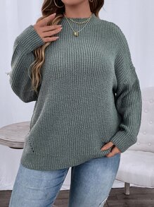 SHEIN LUNE Áo len chui đầu màu trơn cỡ lớn dành cho mùa thu đông. - Màu xanh Cadet - Xem 4