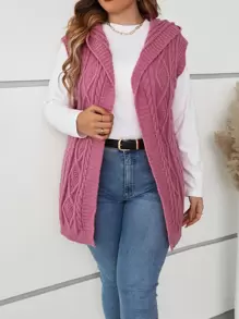 SHEIN LUNE Cárdigan de plumero tejido de cable con capucha - Rosa - Ver 1