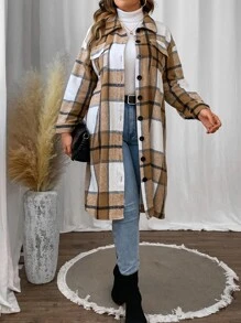 SHEIN LUNE Abrigo con estampado de cuadros de hombros caídos - Multicolor - Ver 6