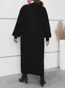 Mulvari Cárdigan de plumero con doble bolsillo de hombros caídos - Negro - Ver 2