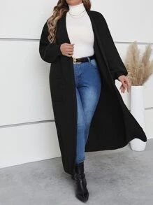 Mulvari Cárdigan de plumero con doble bolsillo de hombros caídos - Negro - Ver 4