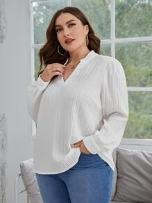 SHEIN Frenchy Plus Notched Neckline Blouse - White - View 3