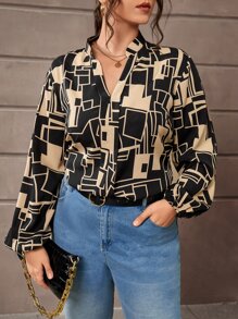 SHEIN Clasi Áo sơ mi Plus Size Hình học Giải trí - Nhiều màu - Xem 1