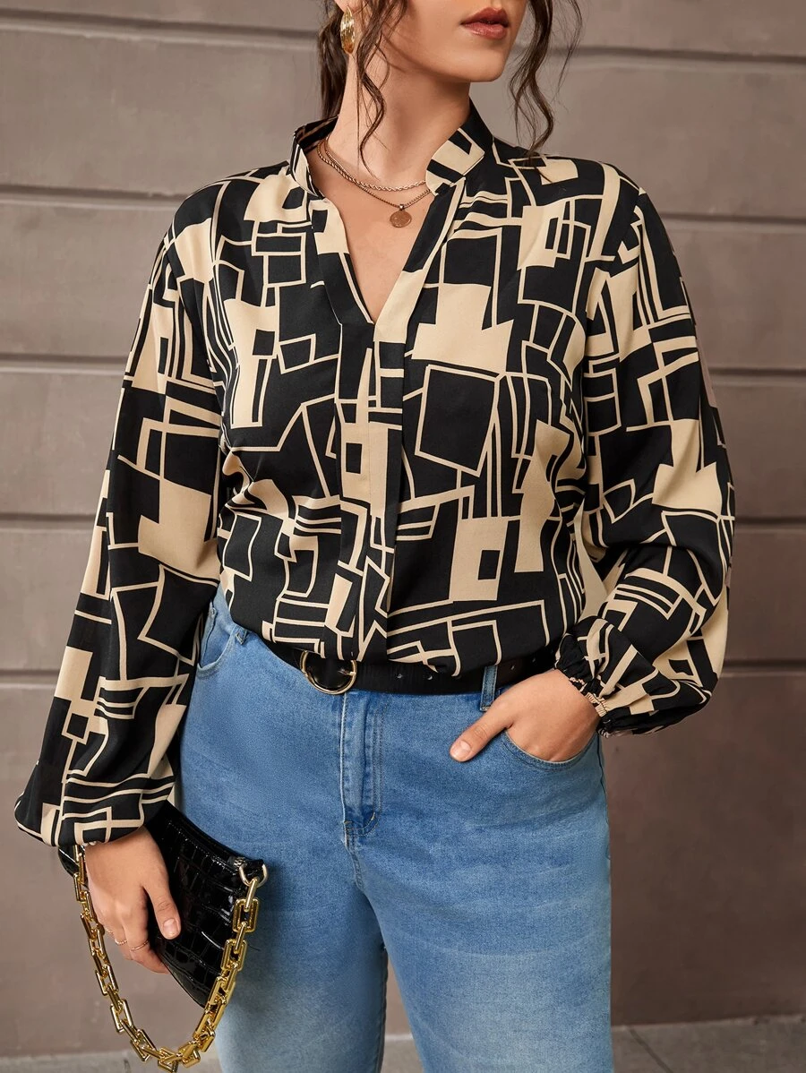 SHEIN Clasi Áo sơ mi Plus Size Hình học Giải trí - Nhiều màu - Xem 1