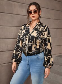 SHEIN Clasi Áo sơ mi Plus Size Hình học Giải trí - Nhiều màu - Xem 3