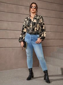 SHEIN Clasi Áo sơ mi Plus Size Hình học Giải trí - Nhiều màu - Xem 5