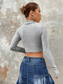 SHEIN ICON Áo thun nữ Gân đan Cắt ra màu trơn Gợi cảm - Xám - Xem 7