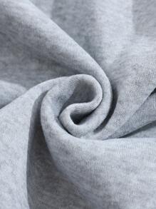 SHEIN EZwear Letter Graphic Kangaroo Pocket Drawstring Thermal Hoodie - Light Grey - View 5
