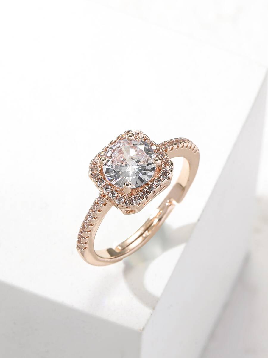 Nhẫn trang trí khối Zirconia - Hoa hồng vàng - Xem 1