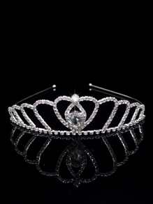 Rhinestone Crown Design Bride Headband - Silver - View 1