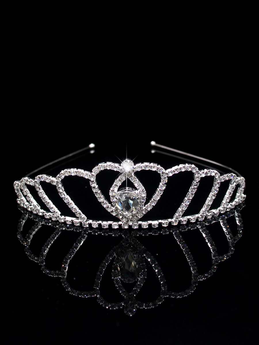 Rhinestone Crown Design Bride Headband - Silver - View 1
