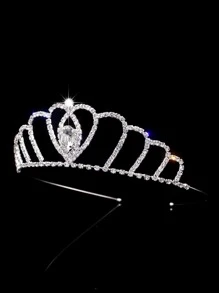 Rhinestone Crown Design Bride Headband - Silver - View 2