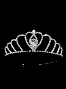 Rhinestone Crown Design Bride Headband - Silver - View 3