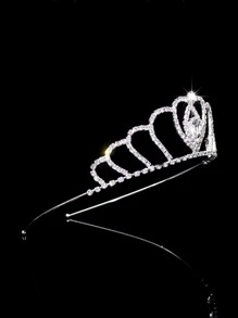 Rhinestone Crown Design Bride Headband - Silver - View 4