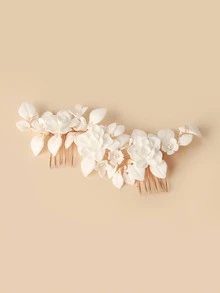 1個葉子設計的新娘派對髮夾,帶有別致的手工陶瓷花卉裝飾,適用於女性婚禮派對裝飾 - 金色 - 查看 2