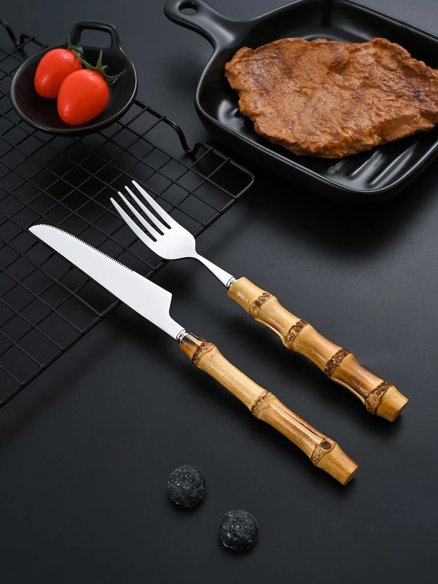 1入組竹節設計叉和1入組刀