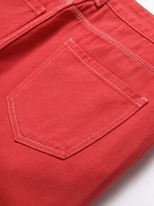 男士 Skeleton 贴袋拉链牛仔裤 - 紅色 - 查看 6