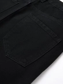 男士图案印花斜口袋牛仔裤 - 黑色 - 查看 4