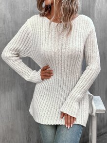 SHEIN Essnce Jersey bajo con abertura de hombros caídos sin cinturón - Albaricoque - Ver 5