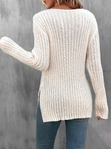 SHEIN Essnce Jersey bajo con abertura de hombros caídos sin cinturón - Albaricoque - Ver 6