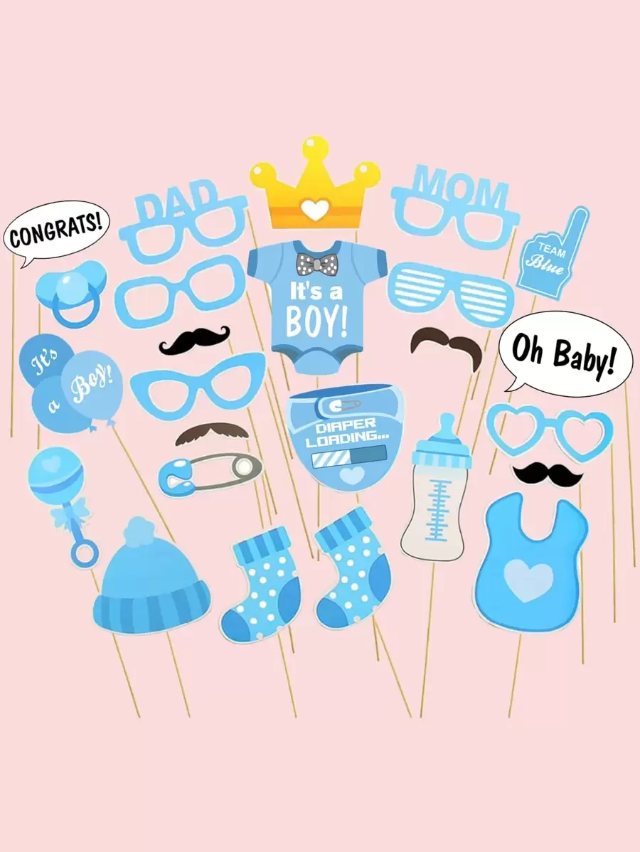 25pcs Paper Party Photo Booth Prop, Cute Cartoon Design Party Photobooth Prop For Party,Christmas