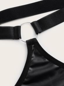 ROMWE Grunge Punk 環鏈背帶內衣套裝 - 黑色 - 查看 3