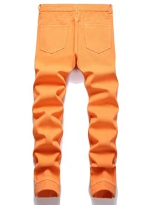 Quần Jeans Nam Ôm Thẳng Rách - trái cam - Xem 2