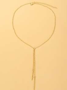 矩形吊墜Y字項鍊 - 金黃色 - 查看 2