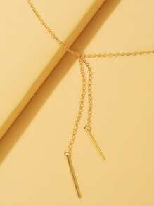 矩形吊墜Y字項鍊 - 金黃色 - 查看 3