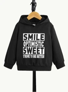 SHEIN Áo nỉ in chữ cho bé trai - màu đen - Xem 1