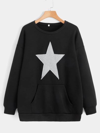 Star Print Kangaroo Pocket Drop Shoulder Sweatshirt