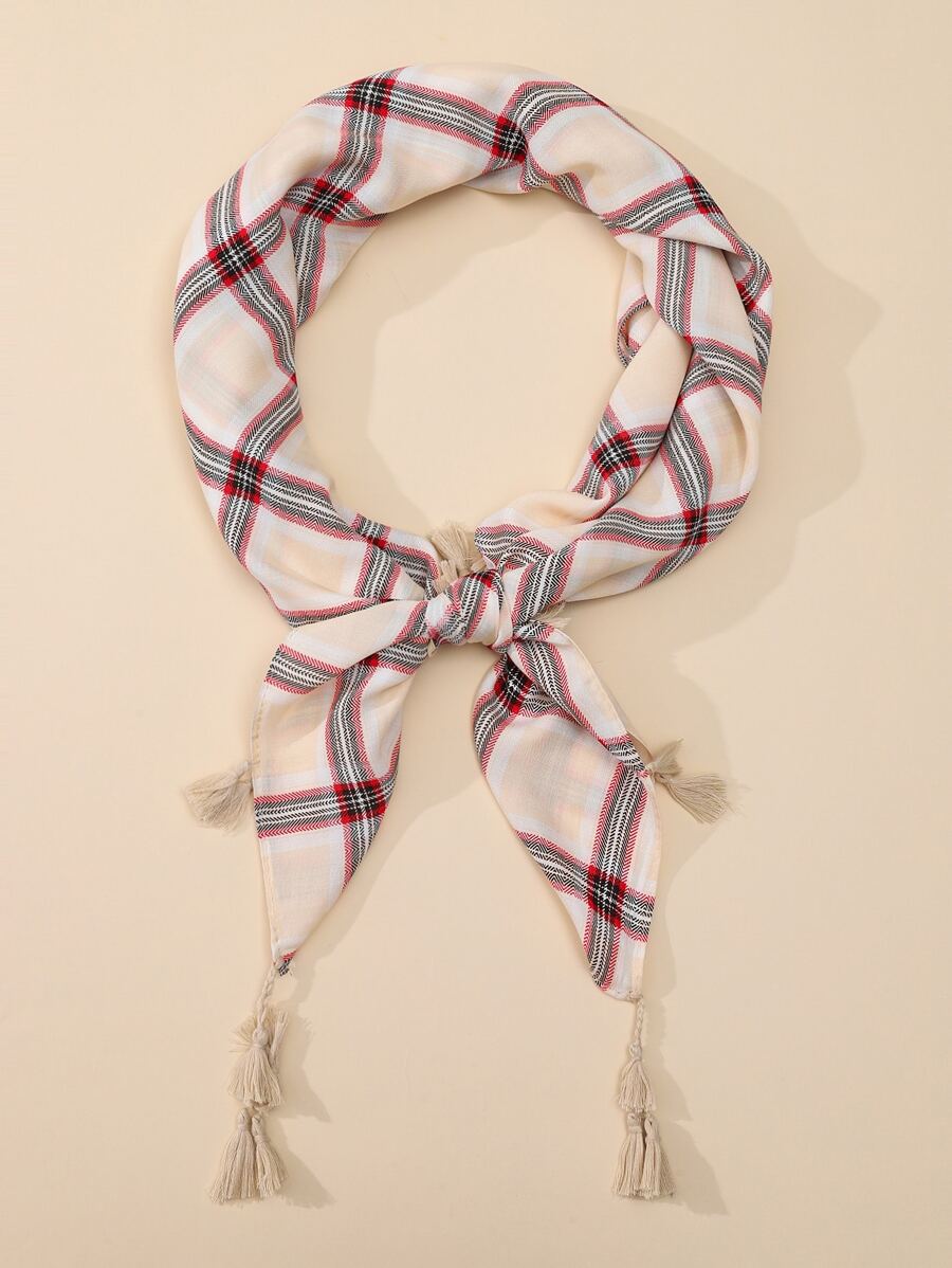 Plaid Pattern Tassel Trim Bandana - Multicolor - View 1