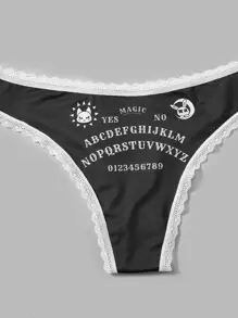 ROMWE Goth 3pack Letter Graphic Contrast Lace Panty Set - Black - View 3