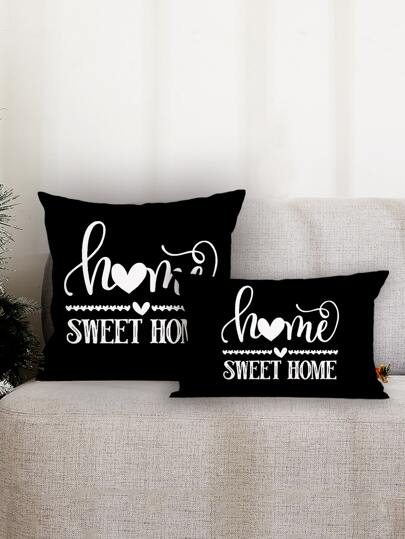1pc Home Sweet Home Heart Print Throw Pillow Case, Throw Cushion Cover Without Filler, House Warming Home Gift