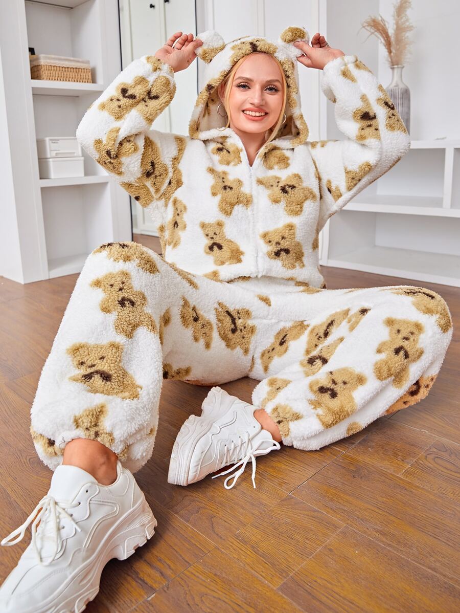 SHEIN EZwear Jumpsuits Plus Size Dây kéo Hoạt hình Giải trí - Nhiều màu - Xem 1