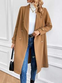 Shawl Collar Double Breasted Overcoat - Khaki - View 4