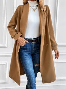 Shawl Collar Double Breasted Overcoat - Khaki - View 5