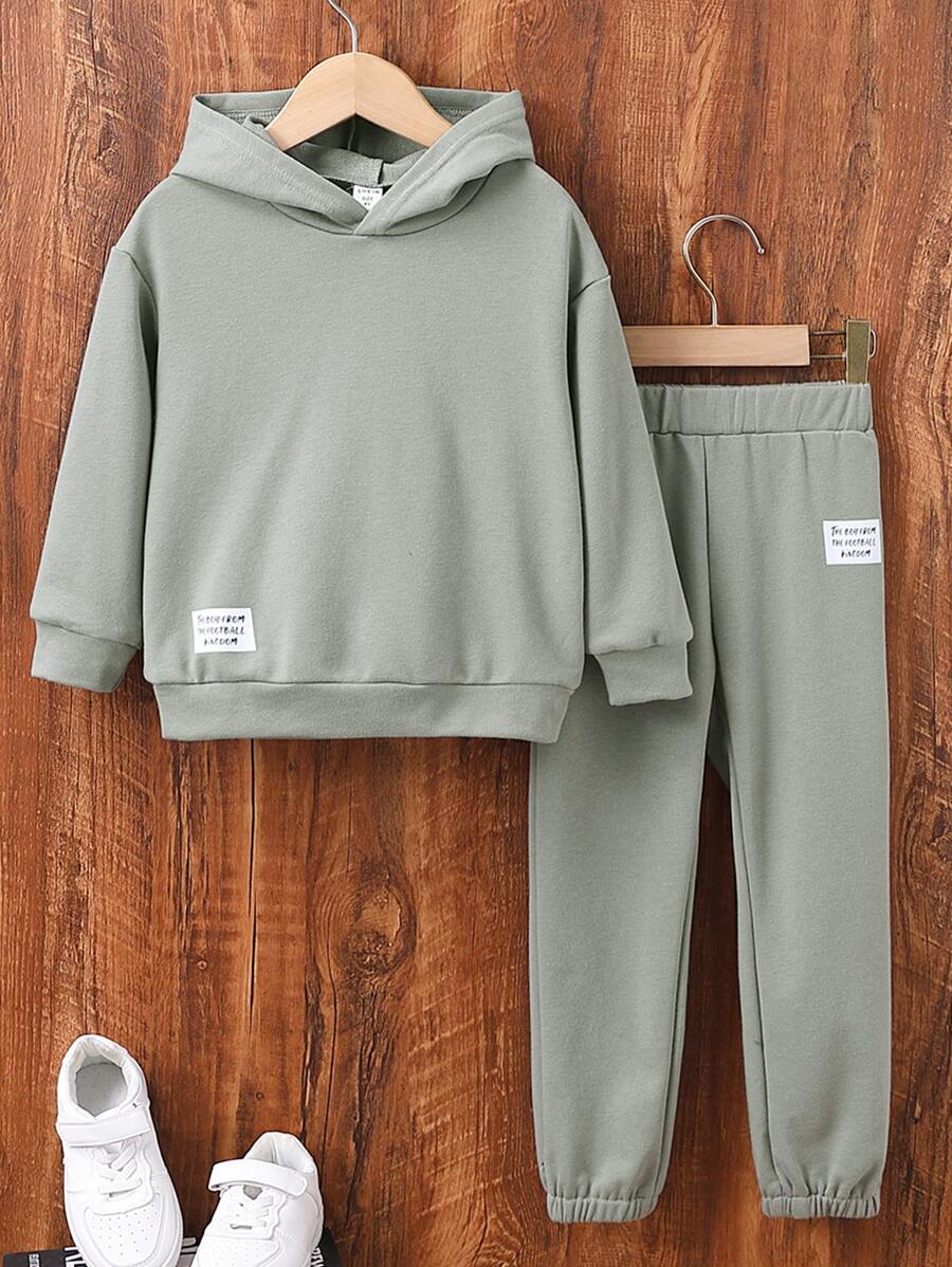 小男童貼布細節落肩袖連帽衫和運動褲 - 薄荷綠 - 查看 1