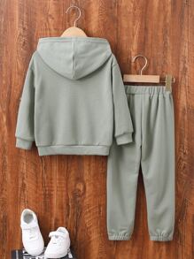 小男童貼布細節落肩袖連帽衫和運動褲 - 薄荷綠 - 查看 2