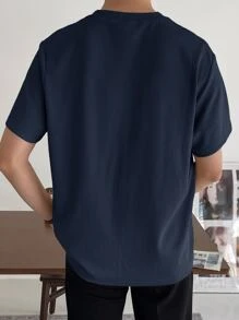 DAZY Men Solid Rib-knit Tee - Navy Blue - View 2