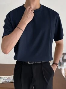 DAZY Men Solid Rib-knit Tee - Navy Blue - View 3