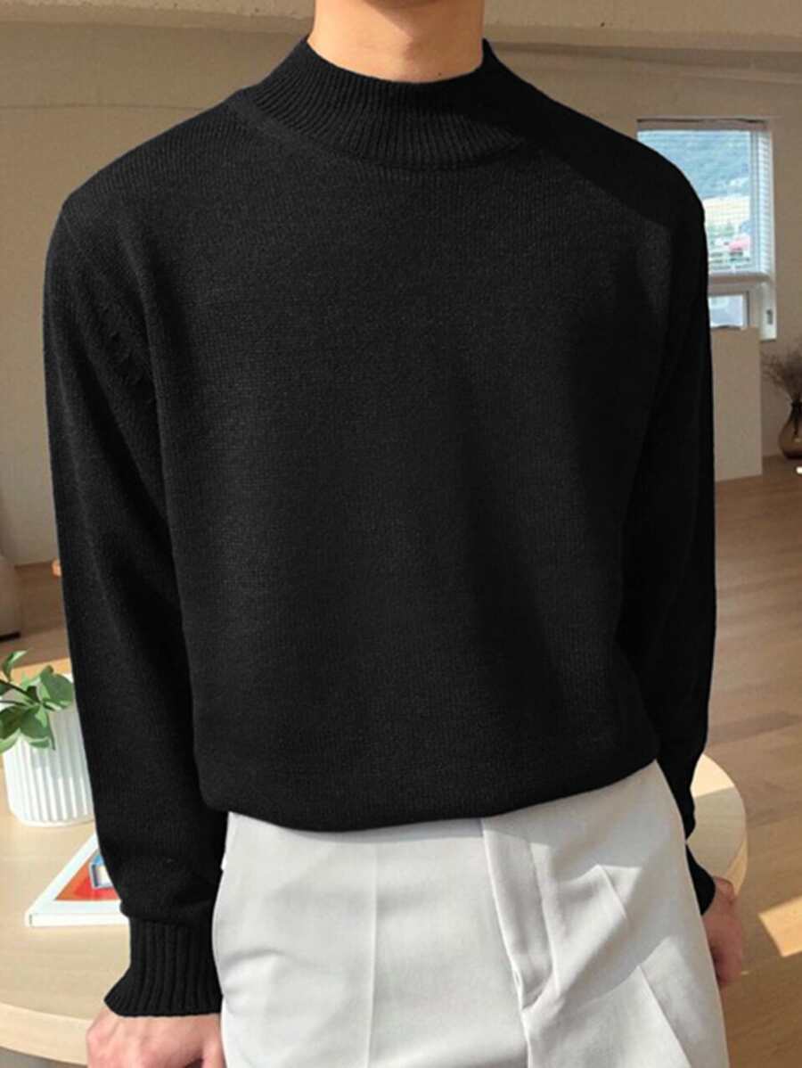 DAZY Men Mock Neck Drop Shoulder Jumper - Black - View 1