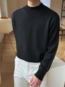 DAZY Men Mock Neck Drop Shoulder Jumper - Black - View 2