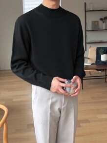 DAZY Men Mock Neck Drop Shoulder Jumper - Black - View 3