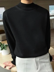 DAZY Men Mock Neck Drop Shoulder Jumper - Black - View 4