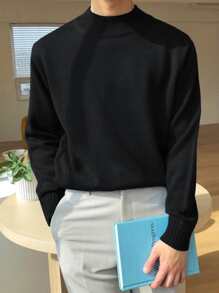 DAZY Men Mock Neck Drop Shoulder Jumper - Black - View 5