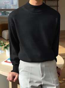 DAZY Men Mock Neck Drop Shoulder Jumper - Black - View 8